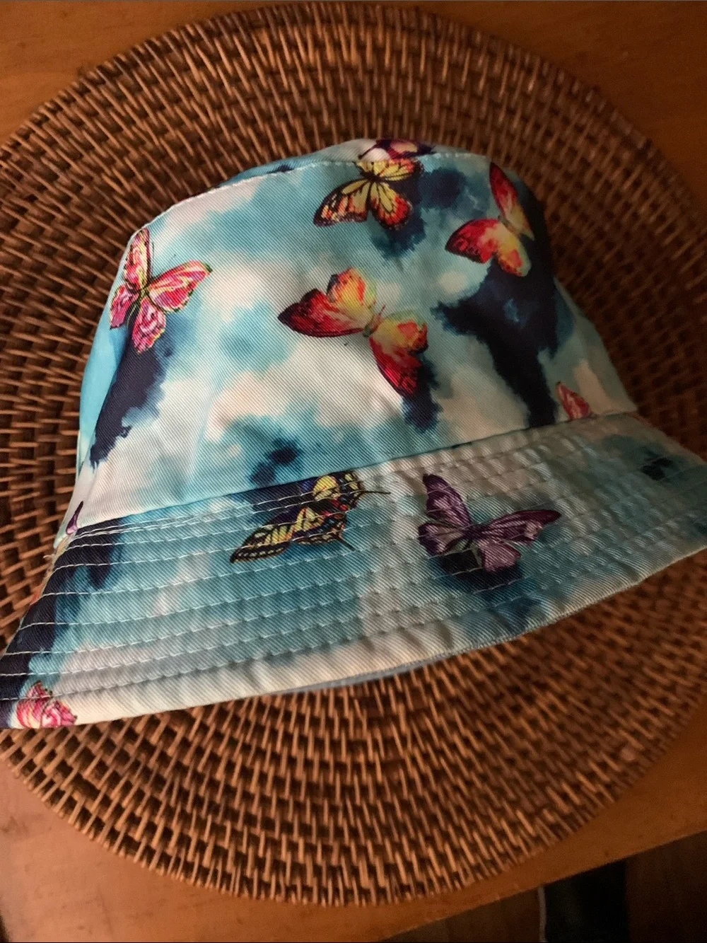 Girls' Blue Butterfly Print Bucket Hat - Kids